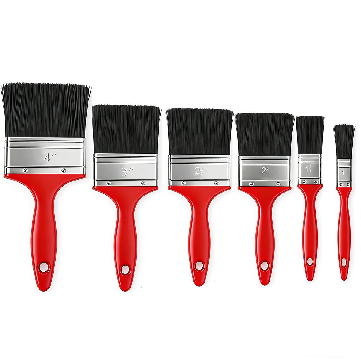 Garegce Paint Brush Set for Painting Walls and Fence Staining, Paint Brushes with No Loss of Bristle, Smooth Short Bristle Paintbrushes with Comfortable Grips (Pack of 6 in Sizes - 1" to 4")-Red