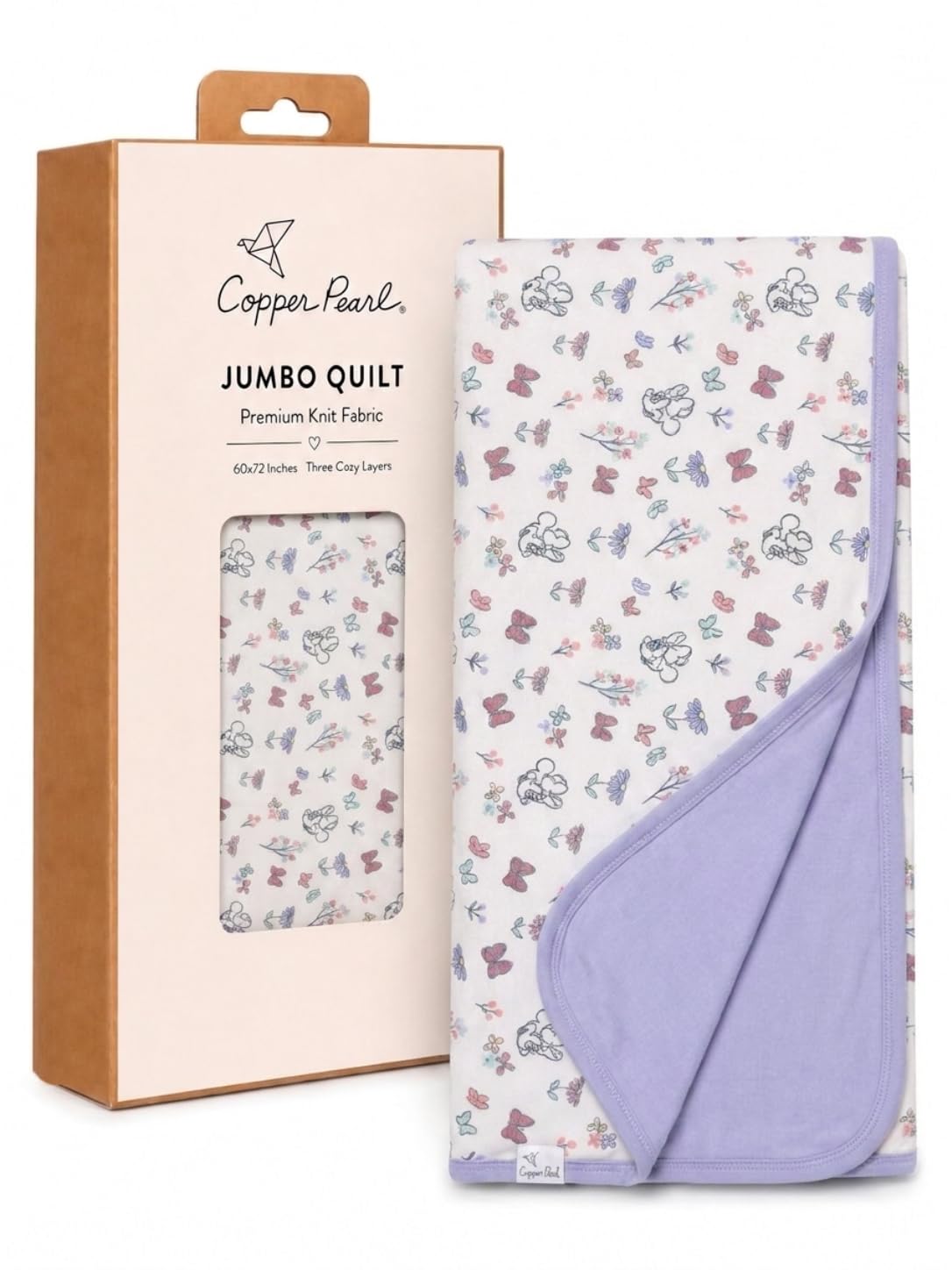 Copper Pearl Jumbo Three-Layer Baby Blanket: Soft Baby Quilts for Boys and Girls | Breathable, Cozy, Toddler Blanket | Baby Quilt for Newborns | 60x72 Premium Material | Minnie Mouse's Bowquet