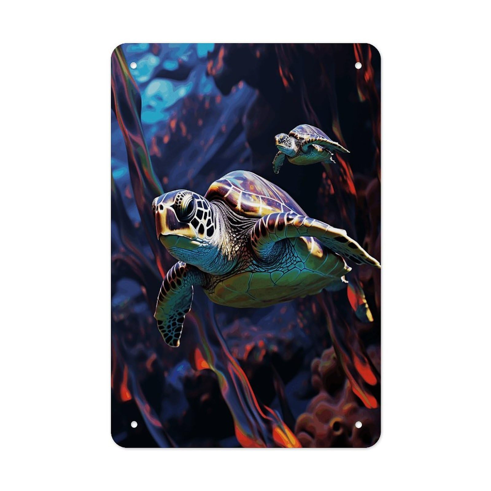 Btcowzrv Style A Colorful Tropical Sea Turtle Metal Tin Sign Wall Decor Hanging Plaque