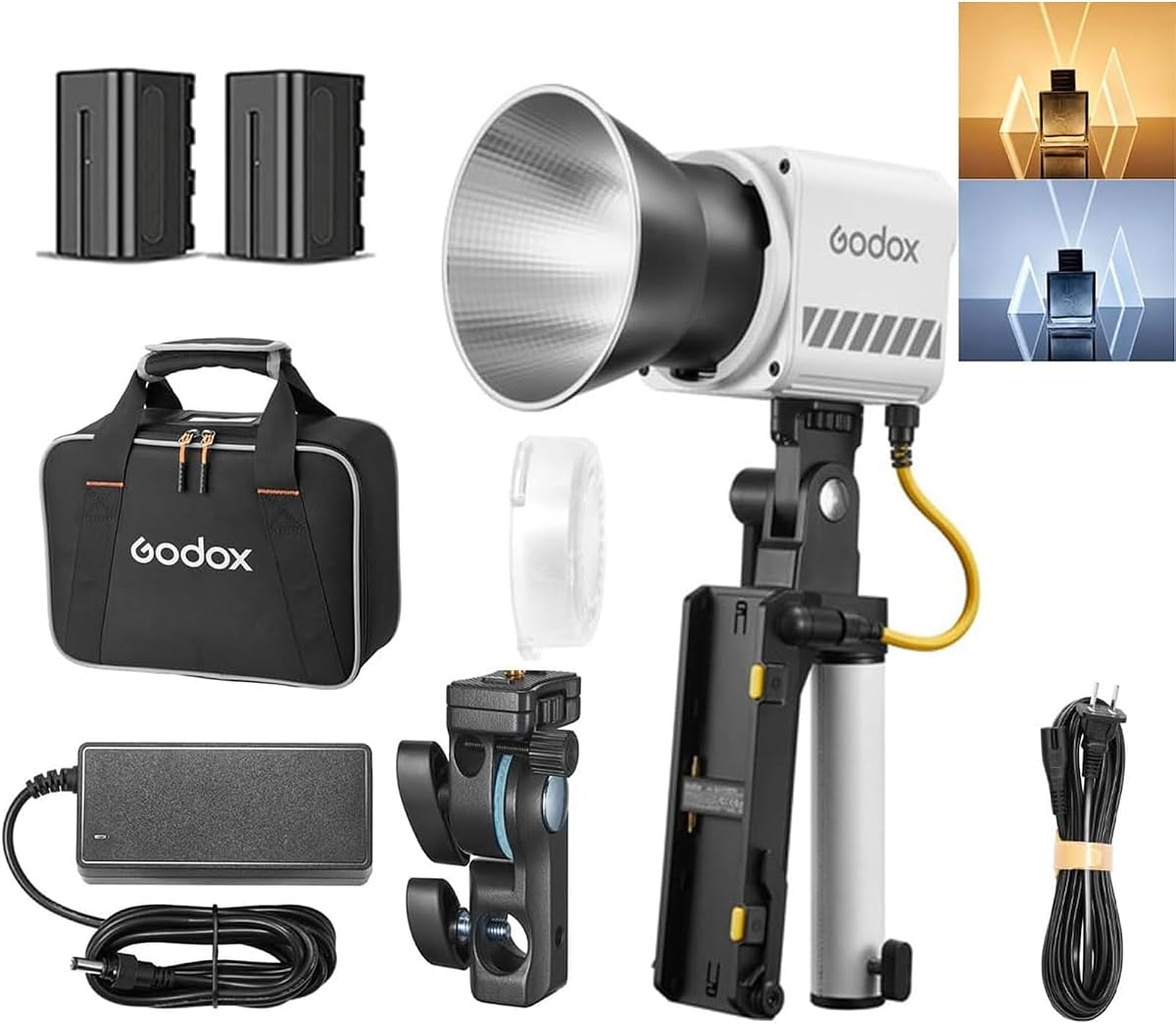 Godox ML60IIBi Kit1 70W Bi-Color COB LED Video Light, APP Control | 2800K-6500K, CRI 96+/TLCI 97+, 11 Lighting Effects, Handheld Design, AK-B01 Bracket Handle, NP-F970 Battery Kit