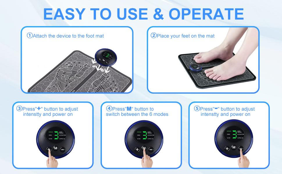 Beykury Foot Massage Pain Relief, Electric EMS Massage Machine Matte, Rechargible Portable Folding Automatic 8 Mode/19 with intensity for feet, hand equipment for body, men and women (1 pack)