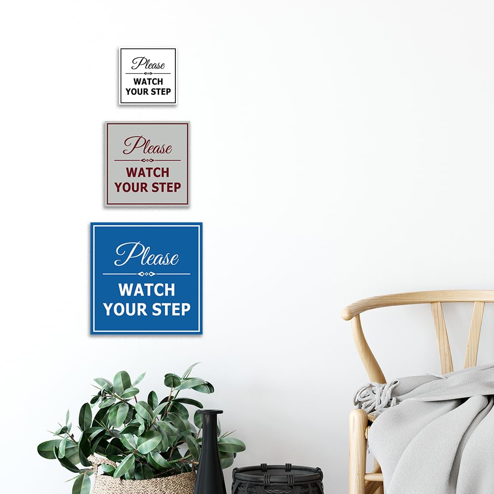 Signs ByLITA - Señal cuadrada con texto en inglés "Please watch Your Step", con cinta adhesiva, se monta en cualquier superficie, resistente a la intemperie, uso en interiores y exteriores.