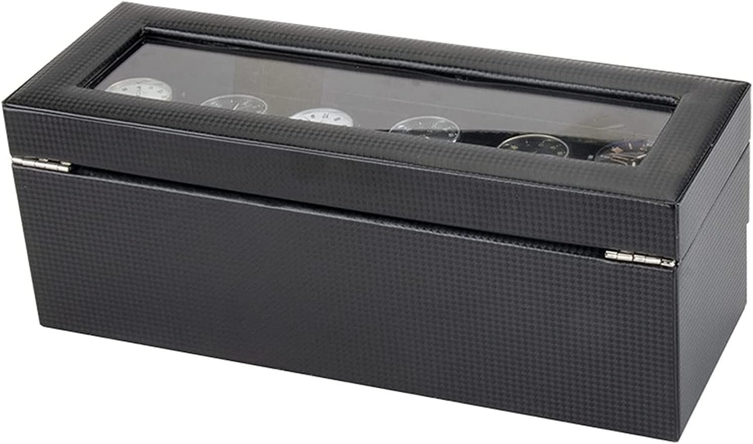 Uhrengehäuse, PU-Leder, doppellagig, 6 Fächer, Uhrenbox mit Schublade, transparente Oberseite, abschließbare Sonnenbrillen-Aufbewahrungsbox, Uhrenbox