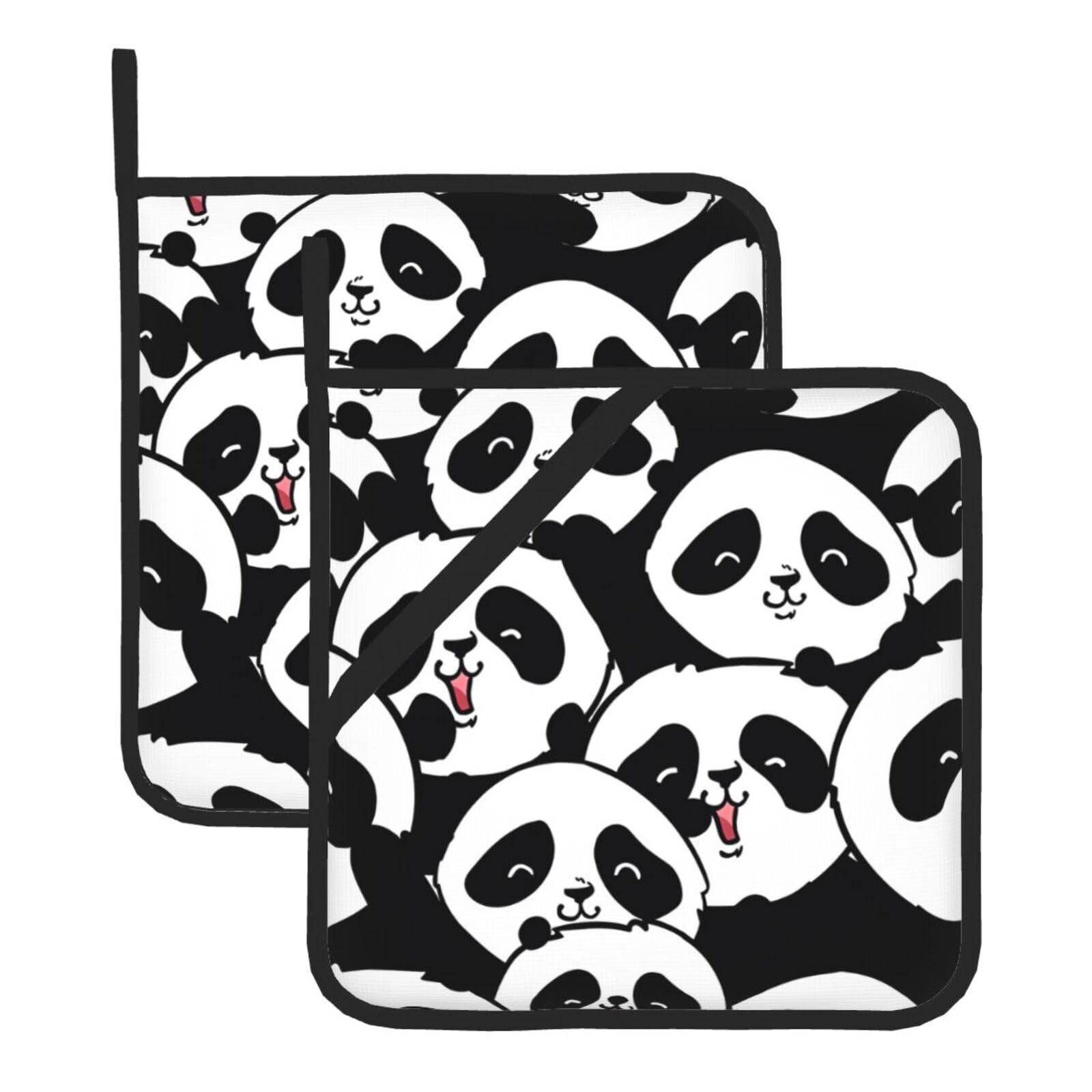 YYHWHJDE Panda Pattern Prints Square Hot Pads for Kitchen Counter - Waterproof Trivets with Hanging Loop, Heat Resistant Pot Covers for Dinning Table, Oven & BBQ - 2 Pack