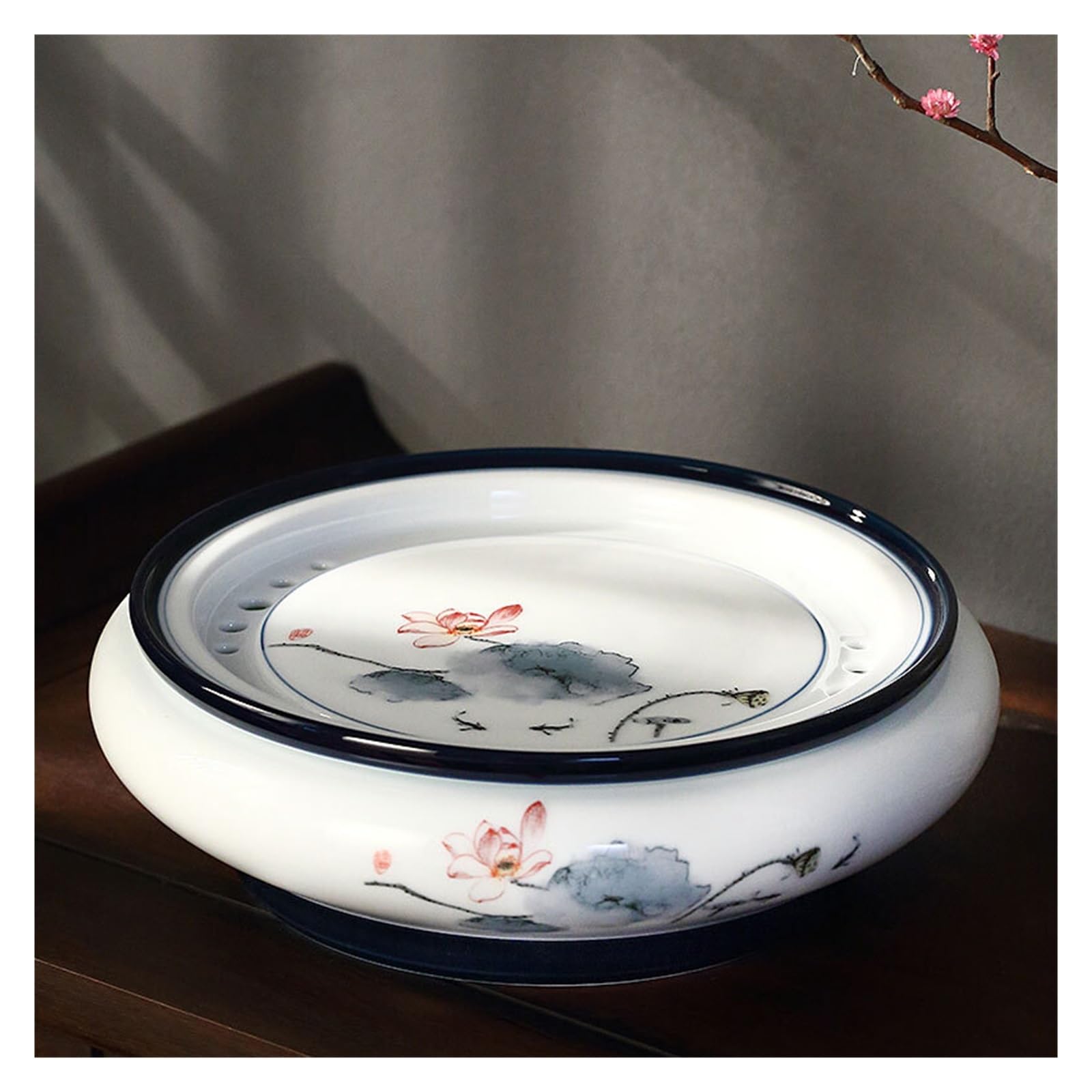 GTHTUHFD Kung Fu Tea Tray Ceramic Round Drain Tray Water Storage Kung Fu Tea Tray Household Tea Tray Tea Room Tray
