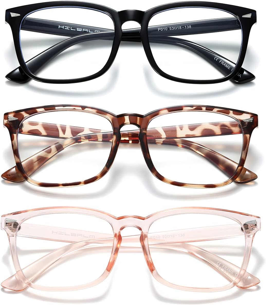 Hilbalm Blue Light Blocking Glasses 3 Pack Womens Computer Eyeglasses man Frame Glasses