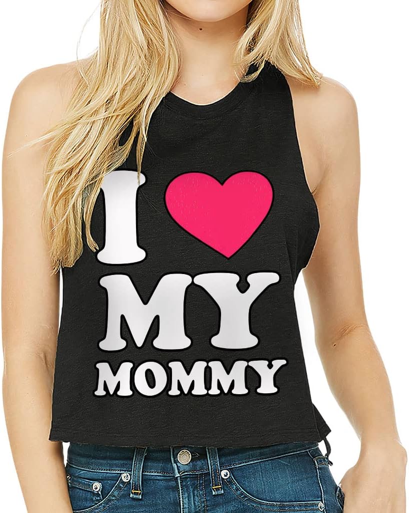 I Love My Mommy Racerback Cropped Tank - Heart Women's Tank - Trendy Design Tank Top