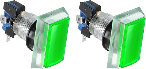 PATIKIL Interruptor de botón cuadrado LED iluminado con micro interruptor 50x32 12V para videojuegos, color verde, paquete de 2