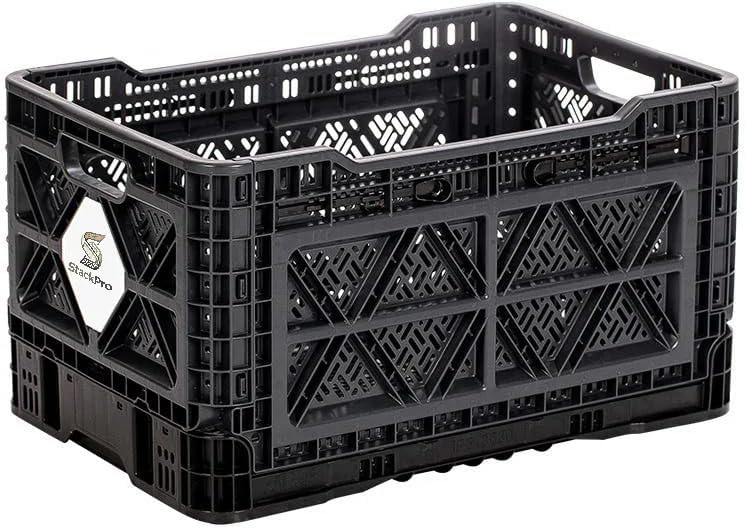48L Collapsible Storage Crate, Heavy Duty Folding Storage Bin, Stackable Plastic Organizer for Car, Garage, Camping, Home (12.7 Gal, 441 lb Load Capacity) (BLACK)
