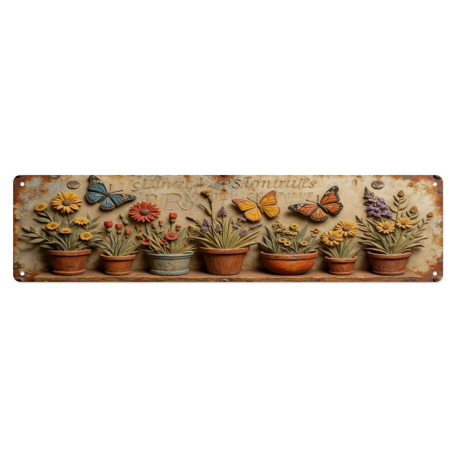 Butterfly Flower Pots Garden Art Metal Tin Sign Plaque