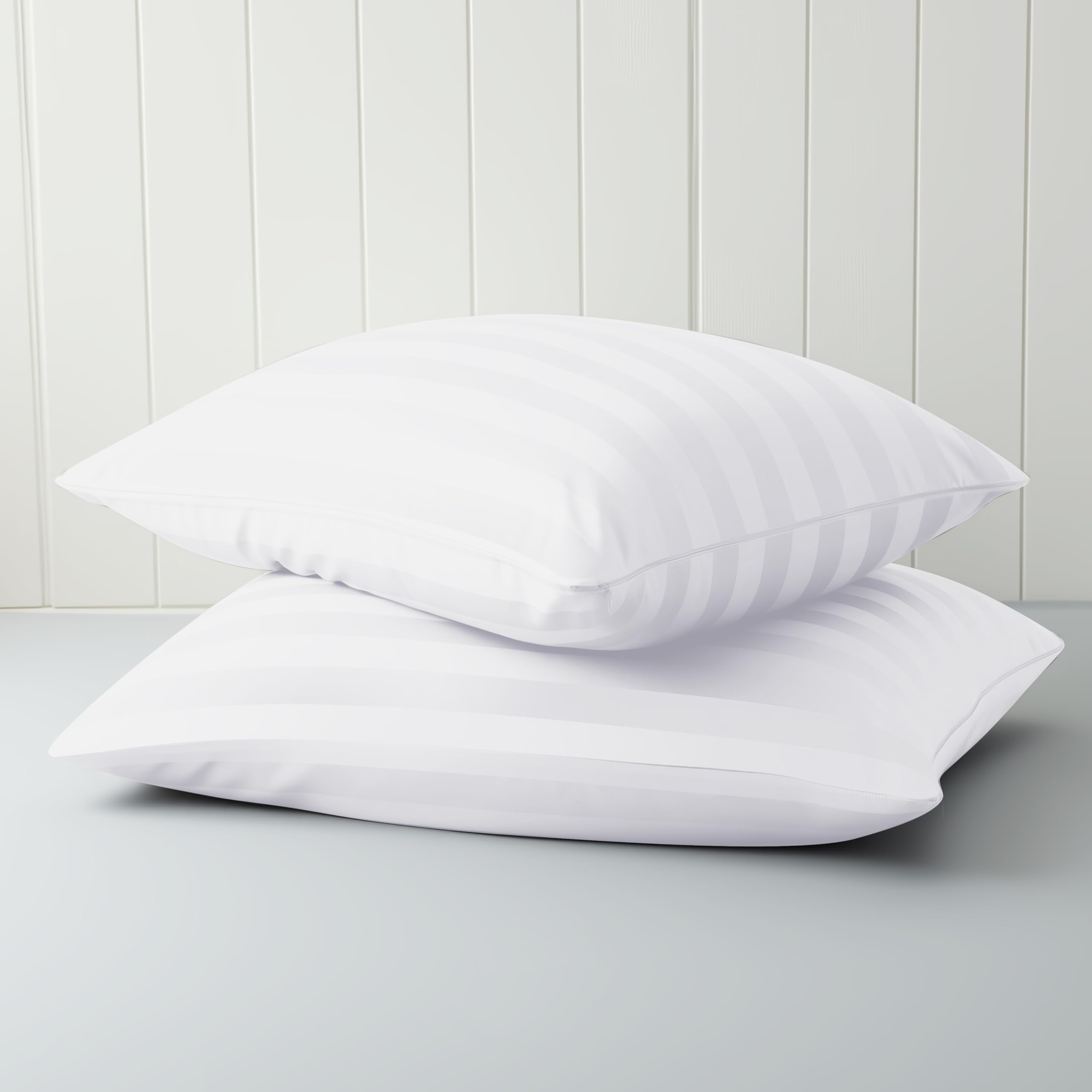 Pillow Cases Standard Size, 100% Egyptian Cotton Pillow Protectors with Zipper, 400 Thread Count Sateen Weave White Pillowcases Standard Size Set of 2, Premium Quality Pillow Covers for Home/Hotel