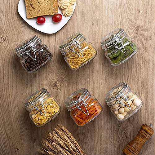 Image of 500ml Airtight Glass Container with Lids Food Storage Jar Octagon-Storage Canister with Clear Preserving Seal Wire Clip Fastening for Kitchen Canning Pasta Sugar,Beans,Spice Set of 6