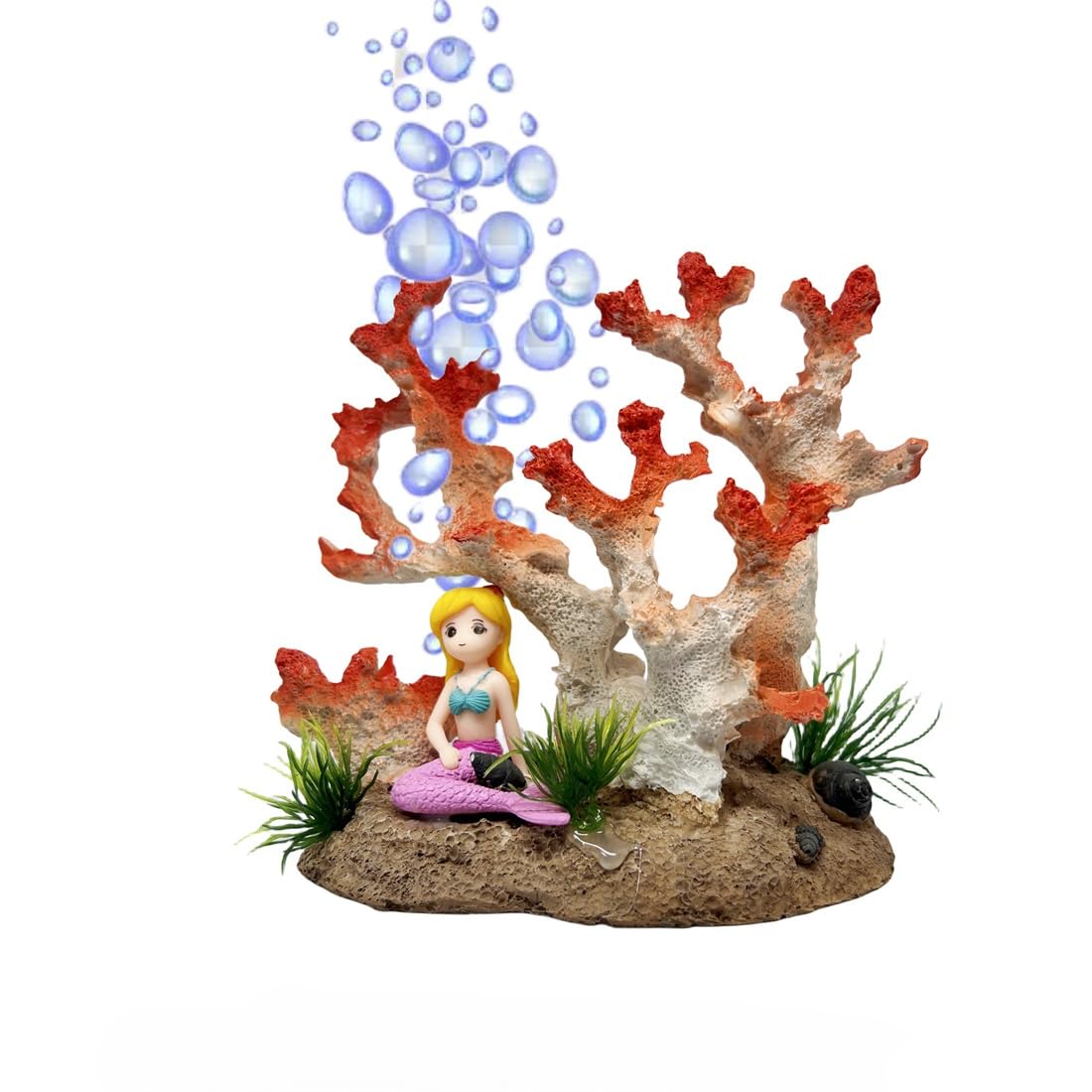 Aquarium Mermaid Decor Air Bubble Maker, Colorful Mermaid Air Bubbler Coral Decor for Fish Tank Landscape Aquarium Scenery Air Bubbler Increase Oxygen(Red)