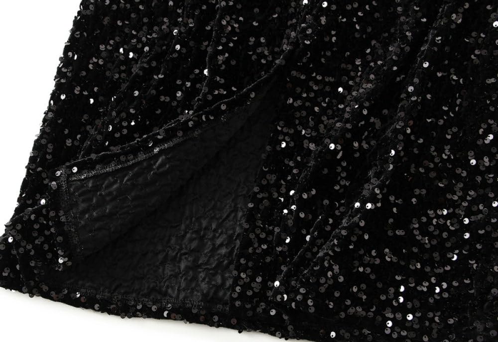 Gonne,Gonna Dritta Vintage con Paillettes da Donna Nera Sexy Spacco Posteriore Gonna Avvolta sui Fianchi con Fodera Rock Punk Gonna Longuette Cocktail Party Gonne Lunghe per Ragazze Signore