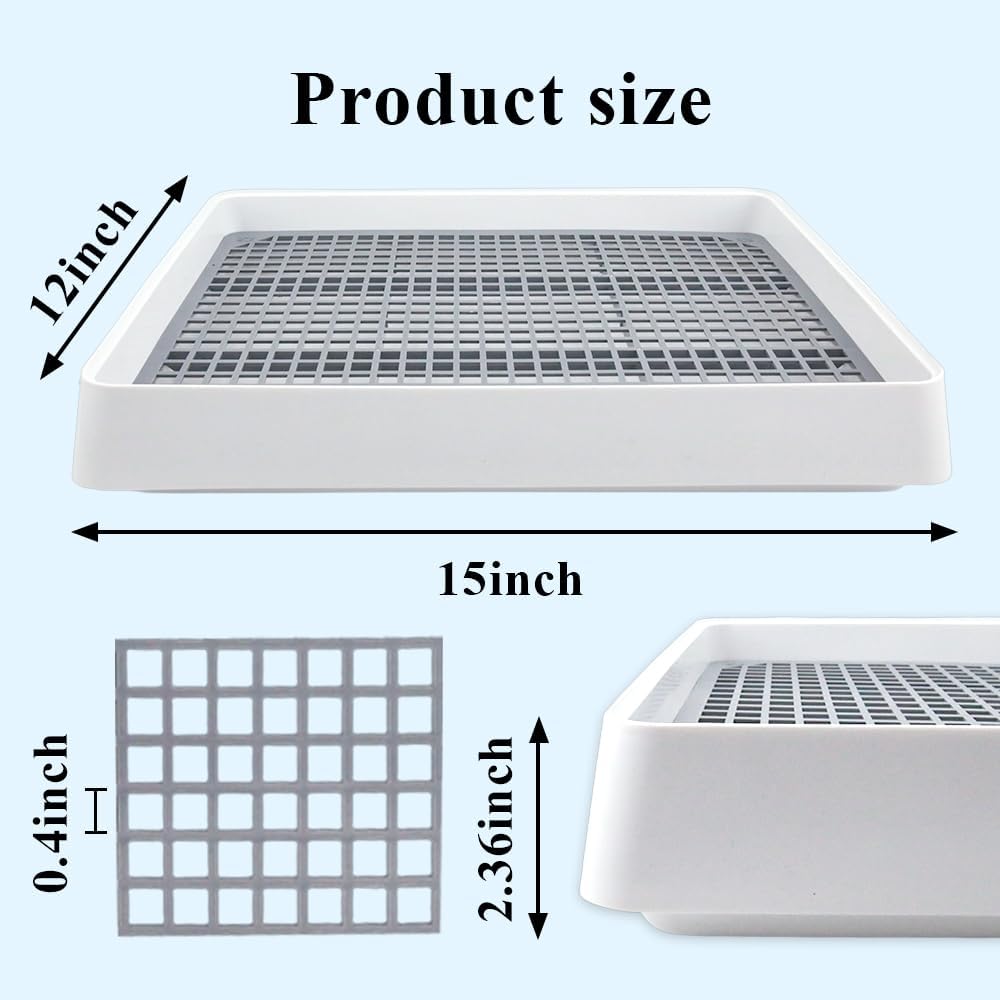 2 Pack Large Rabbit Litter Box - Shallow Bunny Restroom Litter Tray with Grate, Small Animals Litter Pan Toilet Potty Trainer for Hamster, Ferret, Rats, Guinea Pigs, Hedgehog, Chinchillas