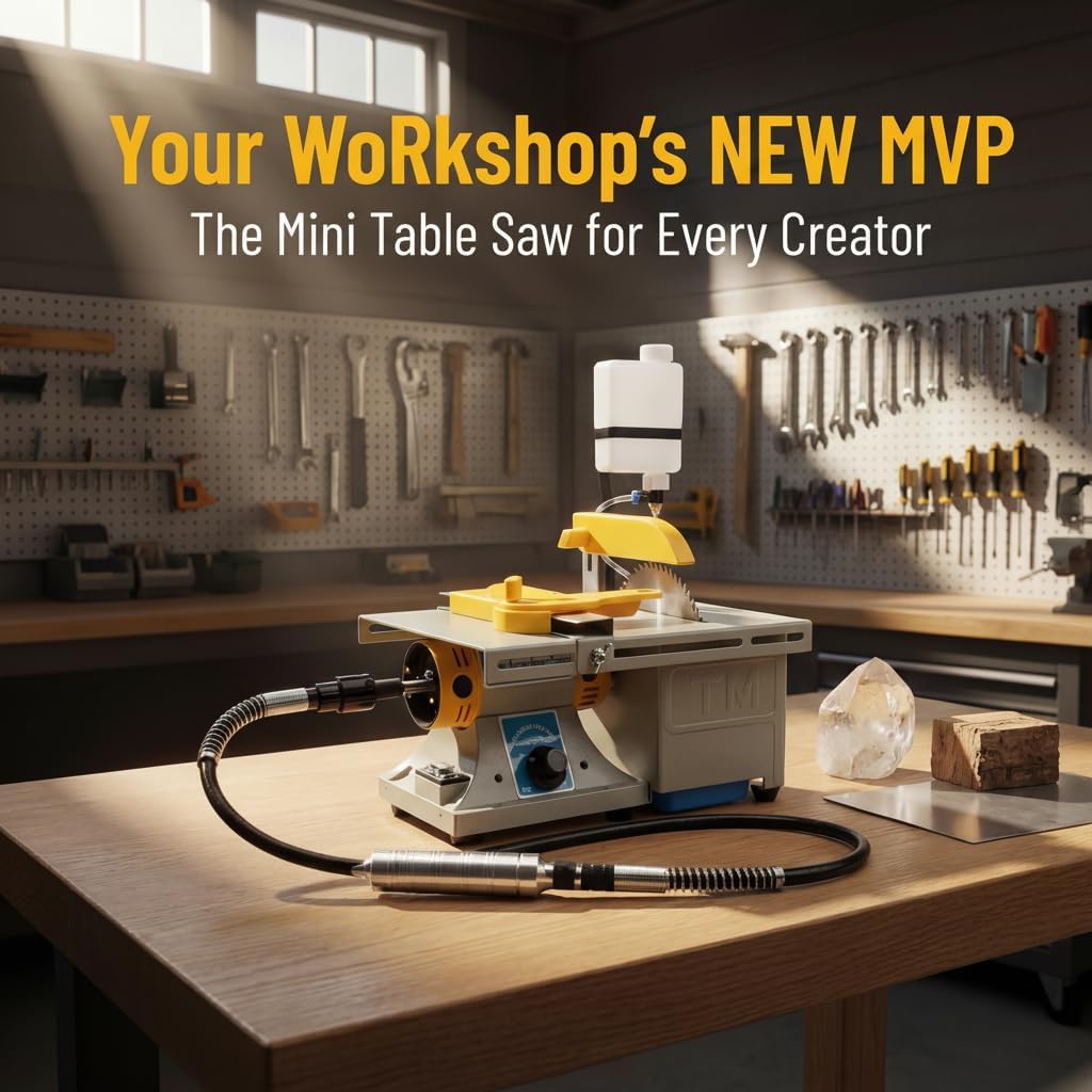 Mingfuxin Mini Table Saw Rock, Lapidary Equipment DIY Jewelry Polishing Bench Buffer Grinding Machine, 0-10000r/min with Flexible Shaft for Home Woodworking Carving Hobbies