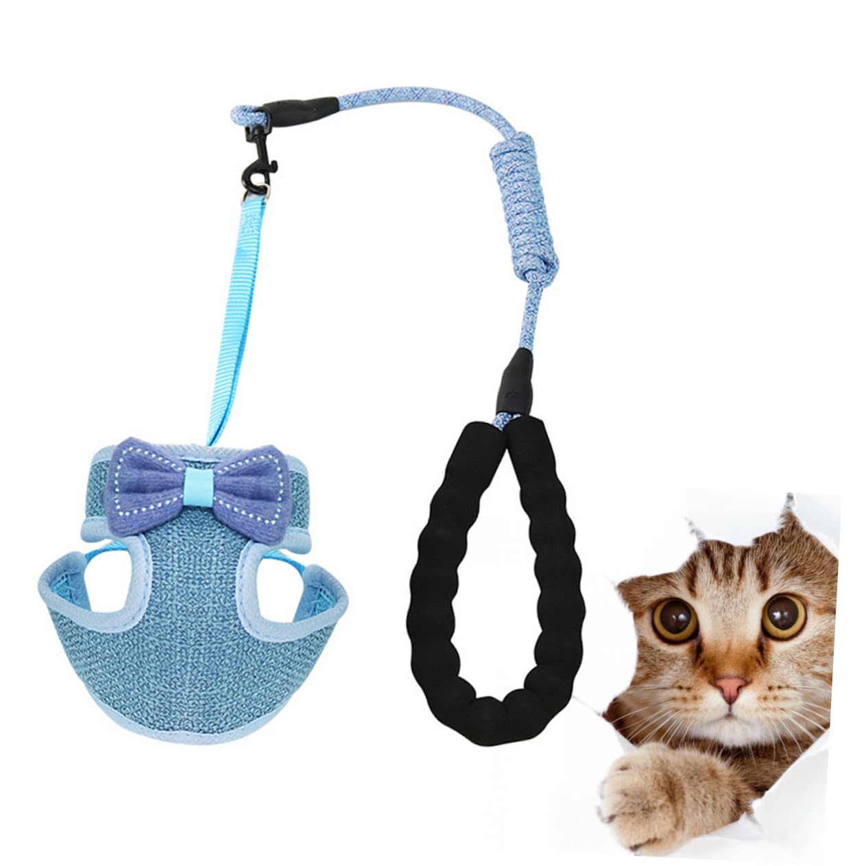 VANZACK 3stücke Verstellbares Bowknot Katzen Geschirr Atmungsaktive Weste Für Katzen Geeignet Für Leicht Und Design Blau Für Und Outdoor-aktivitäten