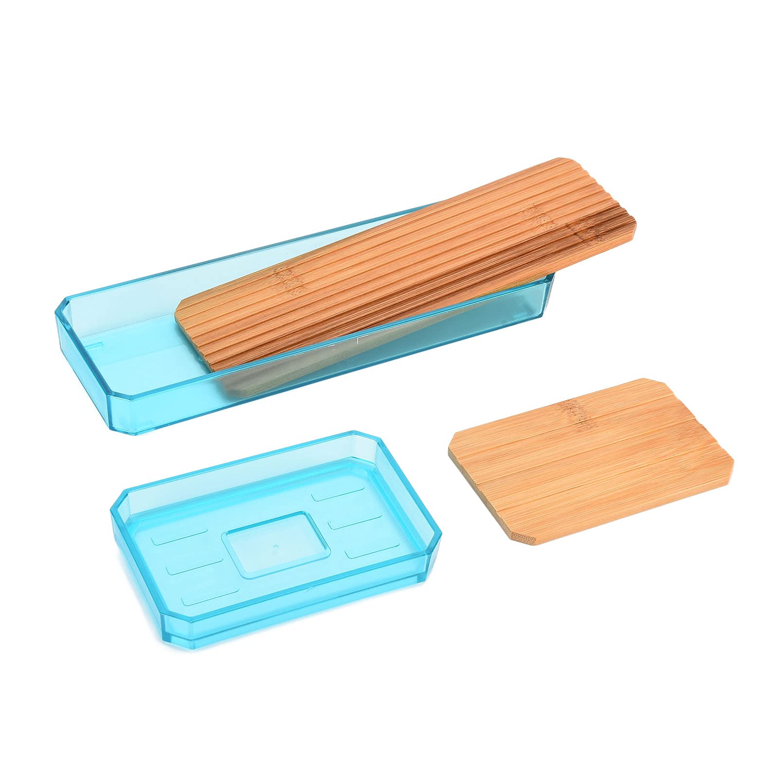 Juego De Accesorios De Baño De 7 Piezas, Juego De Baño De Madera, Soporte Para Cepillo De Dientes, Taza Para Cepillo De Dientes, Dispensador De Jabón, Jabonera, Soporte Para Cepillo De Baño (Blue)