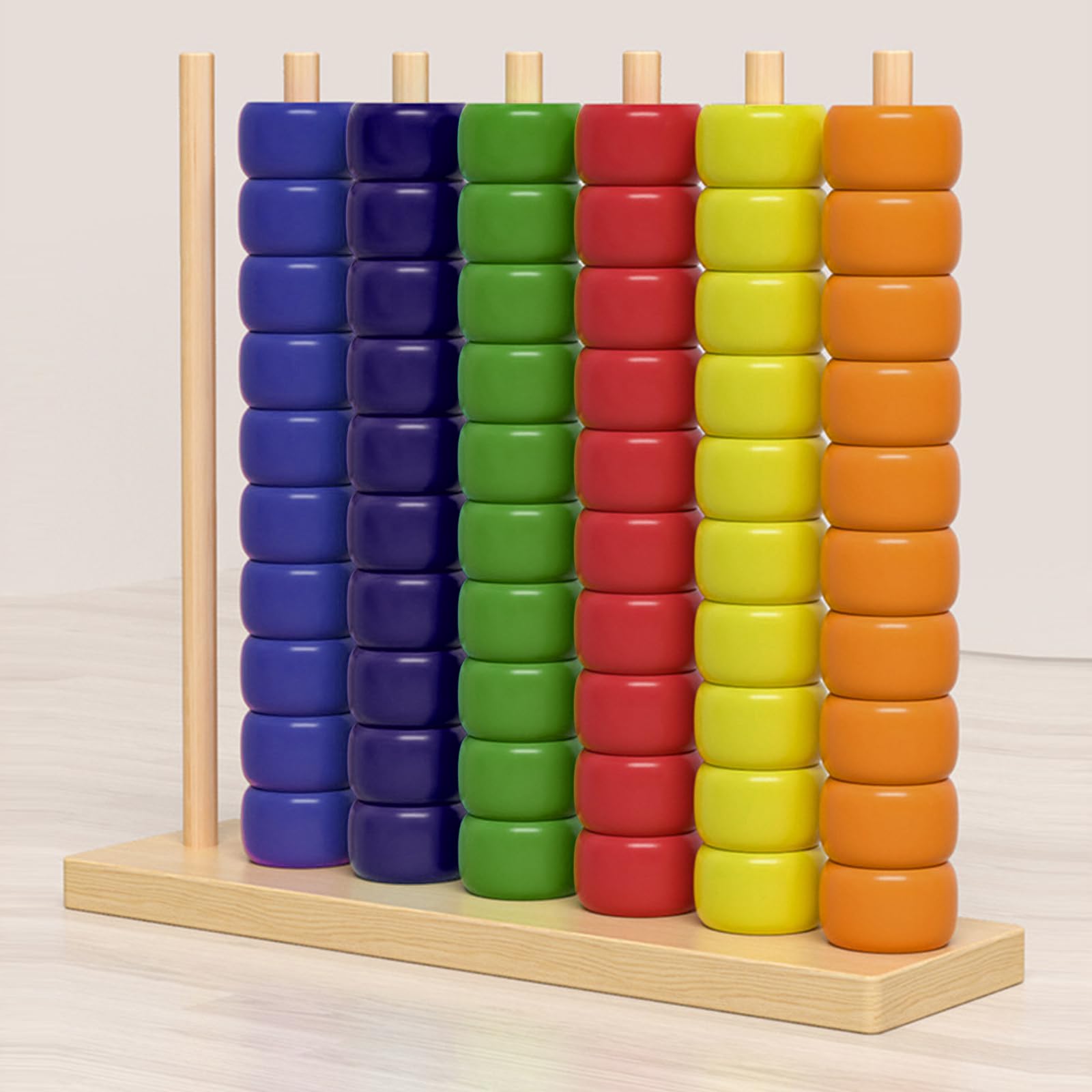 Holz Regenbogen-Ring-Stacking Puzzle Spiel mit Gestellen und Ringen for 2 Spieler Familienspiel Geschicklichkeitsspiel