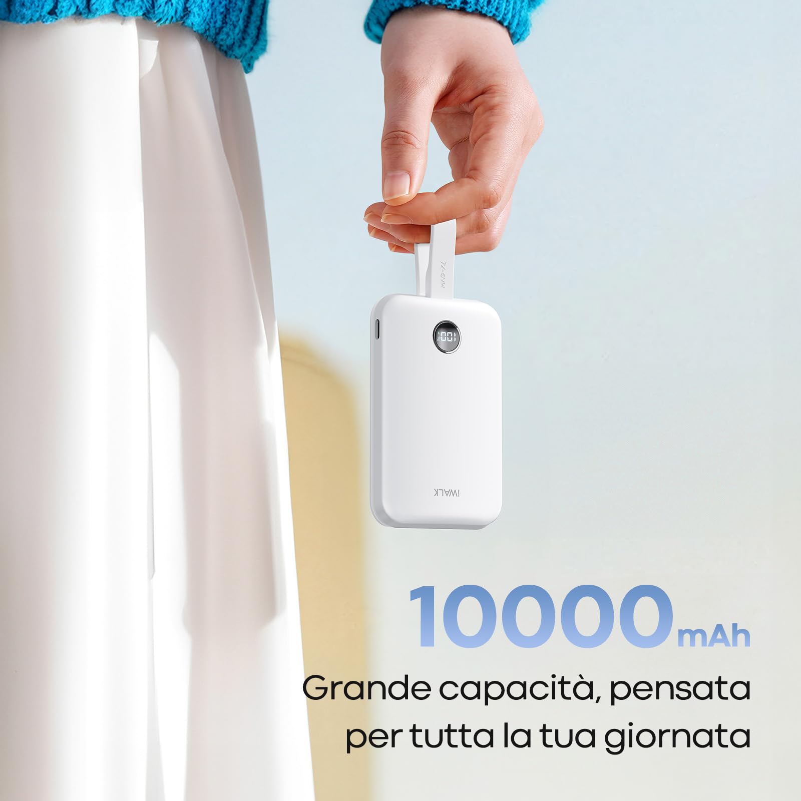 iWALK Power Bank Magnetico 10000mAh: Caricatore Portatile Wireless Certificato Qi2 da 15W, Ricarica Rapida 30W con Cavo USB-C, Batteria con Display LED per iPhone 16/15/14/13/12 e Samsung Galaxy S24