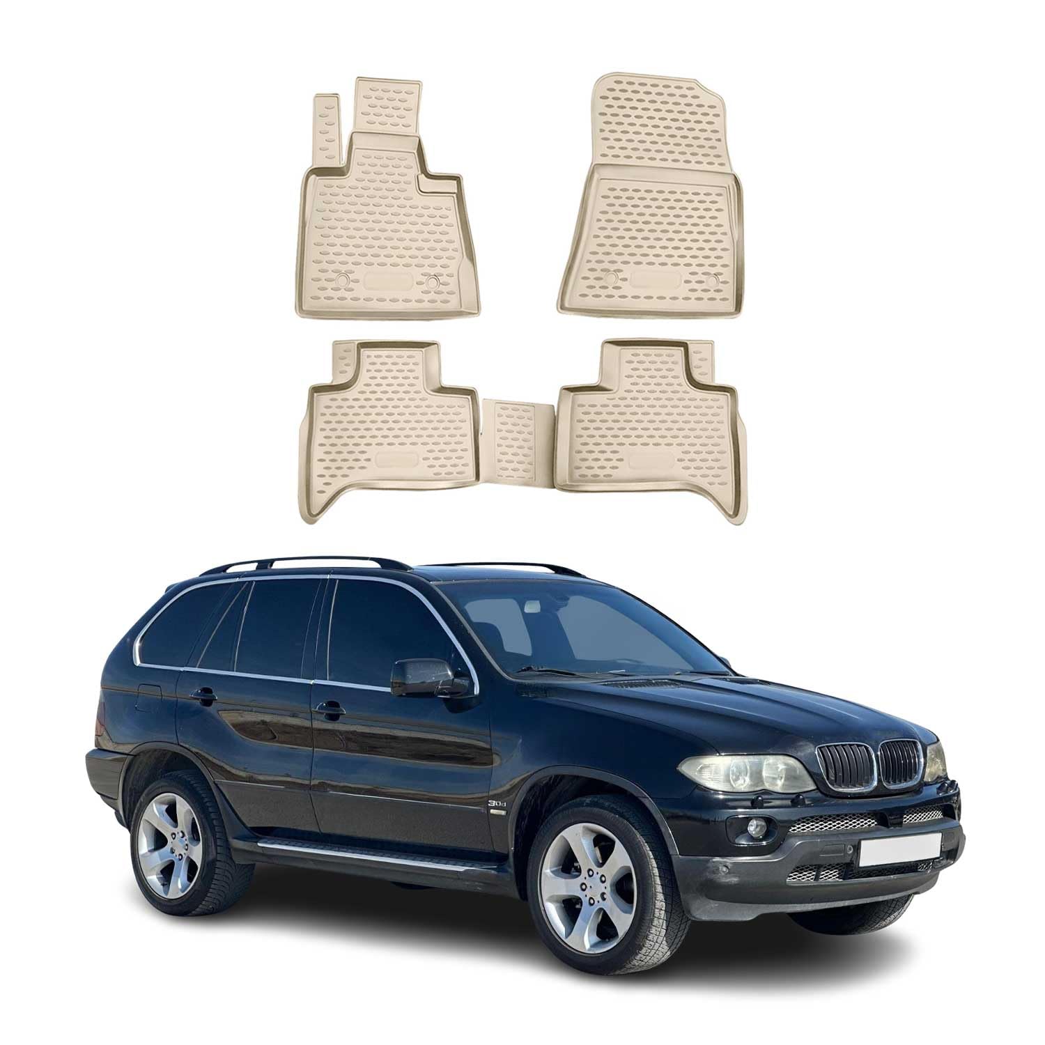 OMAC Alfombrillas de Goma Alfombrillas Compatibles con BMW X5 E53 1999-2006 TPE Alfombrillas de Coche Beige 4X