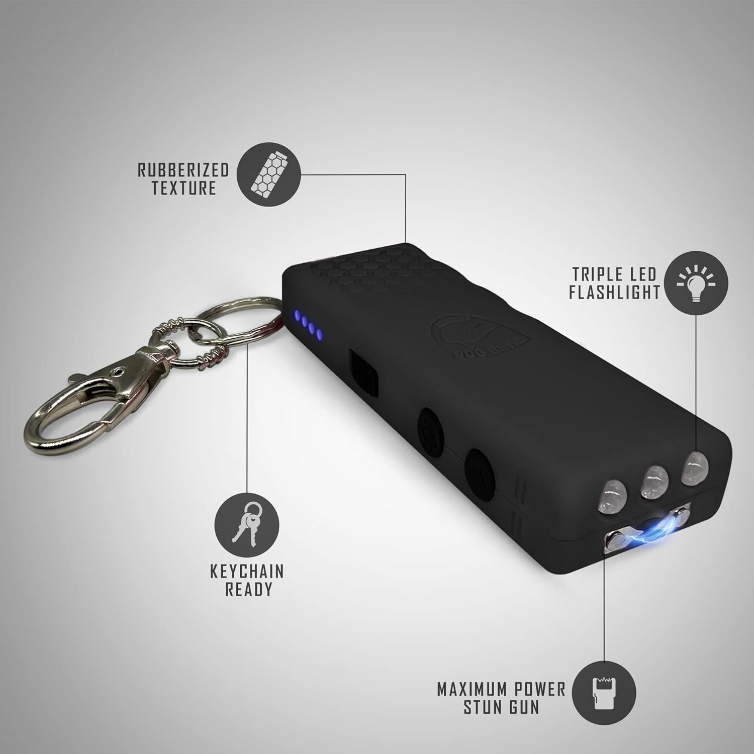 GUARD DOG SECURITY Hornet+ Mini Stun Gun Keychain, Stun Gun Flashlight Now with Battery Life Indicator, Personal Defense Equipment, Rechargeable Womens and Men Self Defense