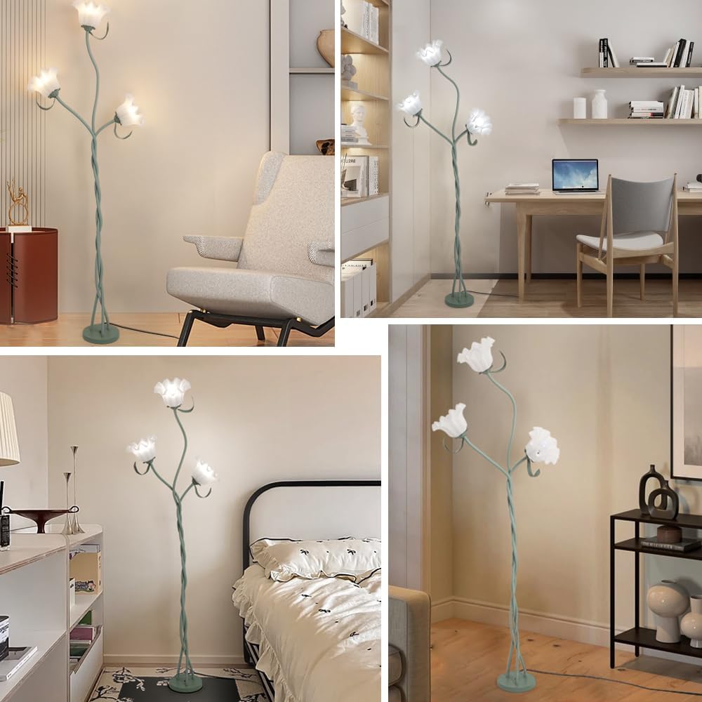 TONGNIDA Flower Floor Lamps for Living Room,LED Standing Lamp with Flexible Gooseneck,3 Heads Tall Lamp with 3 Color Temperatures for Bedroom Corner Home Decor,Cute Green Lamps(E27 Bulb)