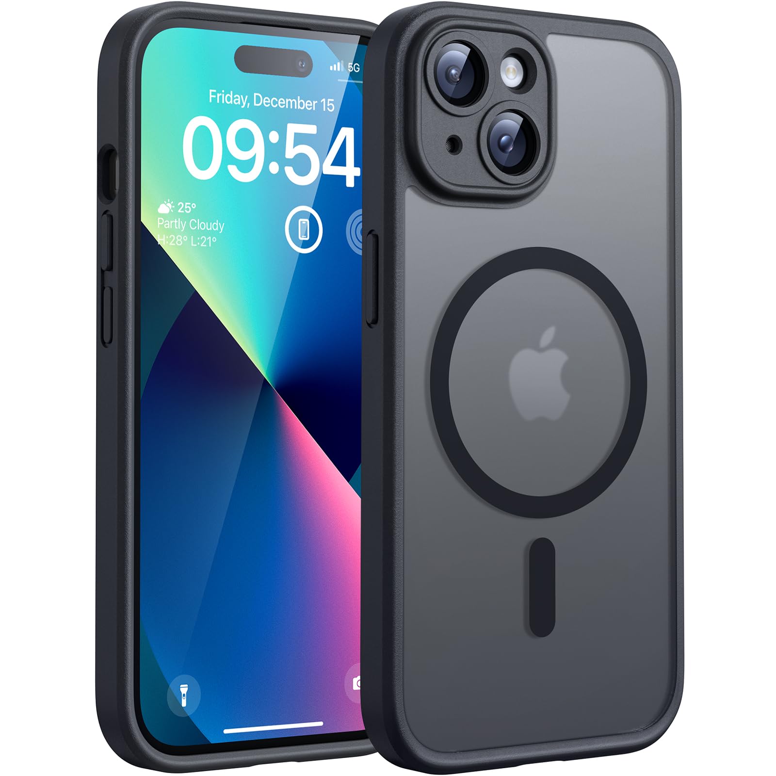 TOCOL für iPhone 13 Hülle für Magsafe, Vollständiger Kameraschutz Stoßfest Kratzfest Transluzente Rückseite Magnetisch Handyhülle für iPhone 13 Case, Schwarz