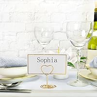 Vista 4 de 24 mini tarjeteros de lugar y 24 tarjetas de lugar con borde de lámina dorada, soporte de número de mesa con forma de corazón, soporte para tarjetas