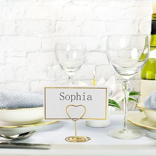 Miniatura 4 de 24 mini tarjeteros de lugar y 24 tarjetas de lugar con borde de lámina dorada, soporte de número de mesa con forma de corazón, soporte para tarjetas
