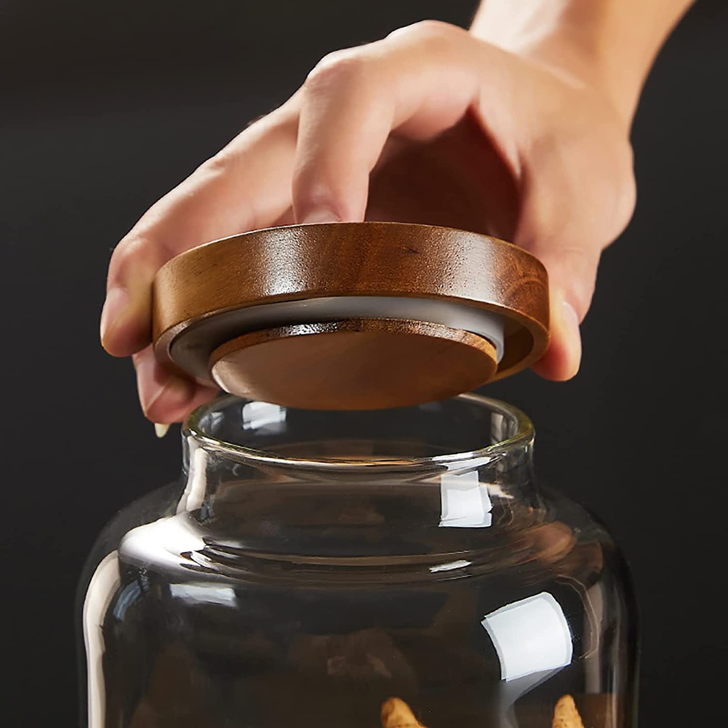 Recipiente de almacenamiento de vidrio transparente Frascos de especias Bote, Botella con tapa Frasco sellado Almacenamiento de almacenamiento doméstico Lata de té Hierbas medicinales Frasco de almace