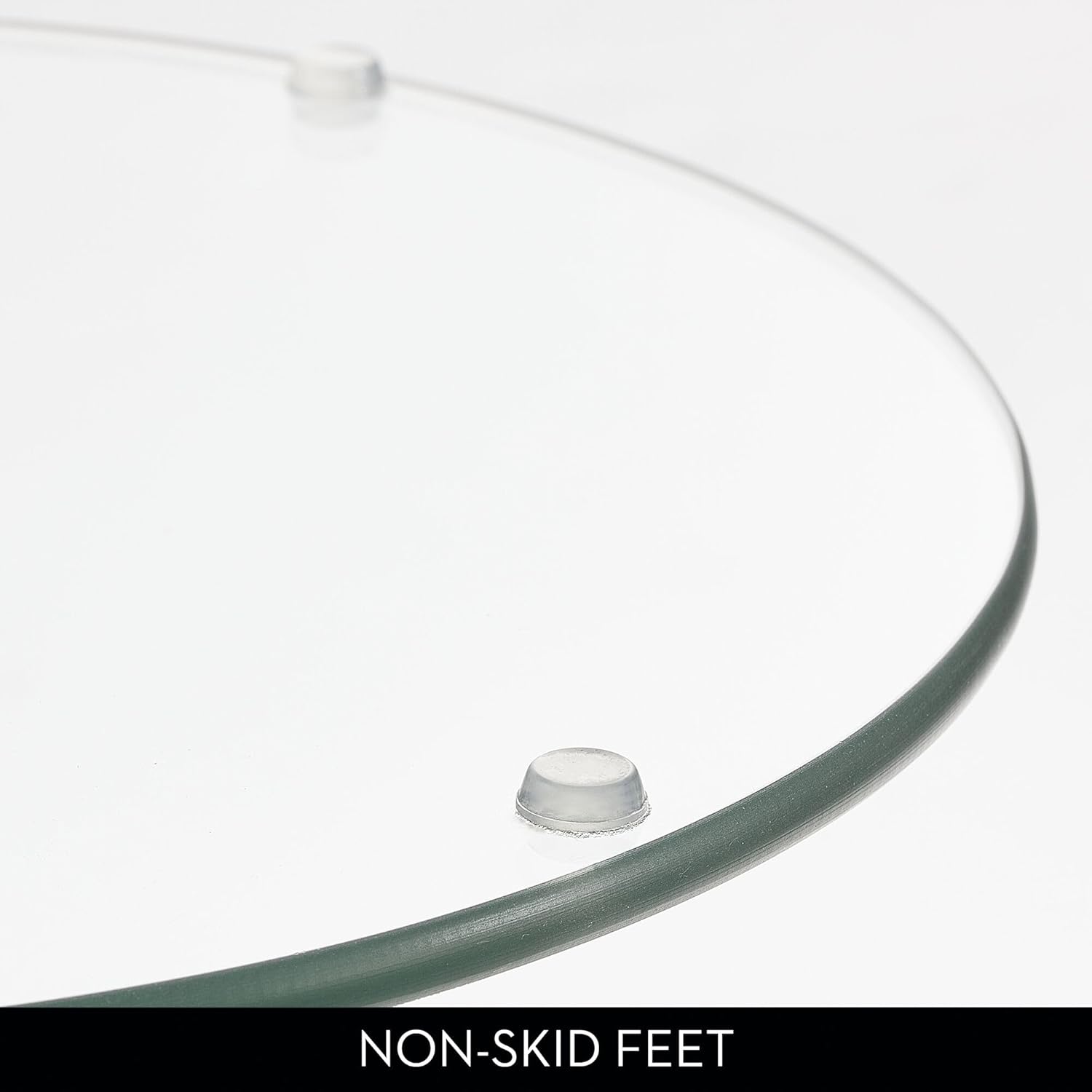 iDesign ラウンドドリンクテーブル - 小さなスペース用の台座ドリンクテーブル - クリア/ブラックストライプ