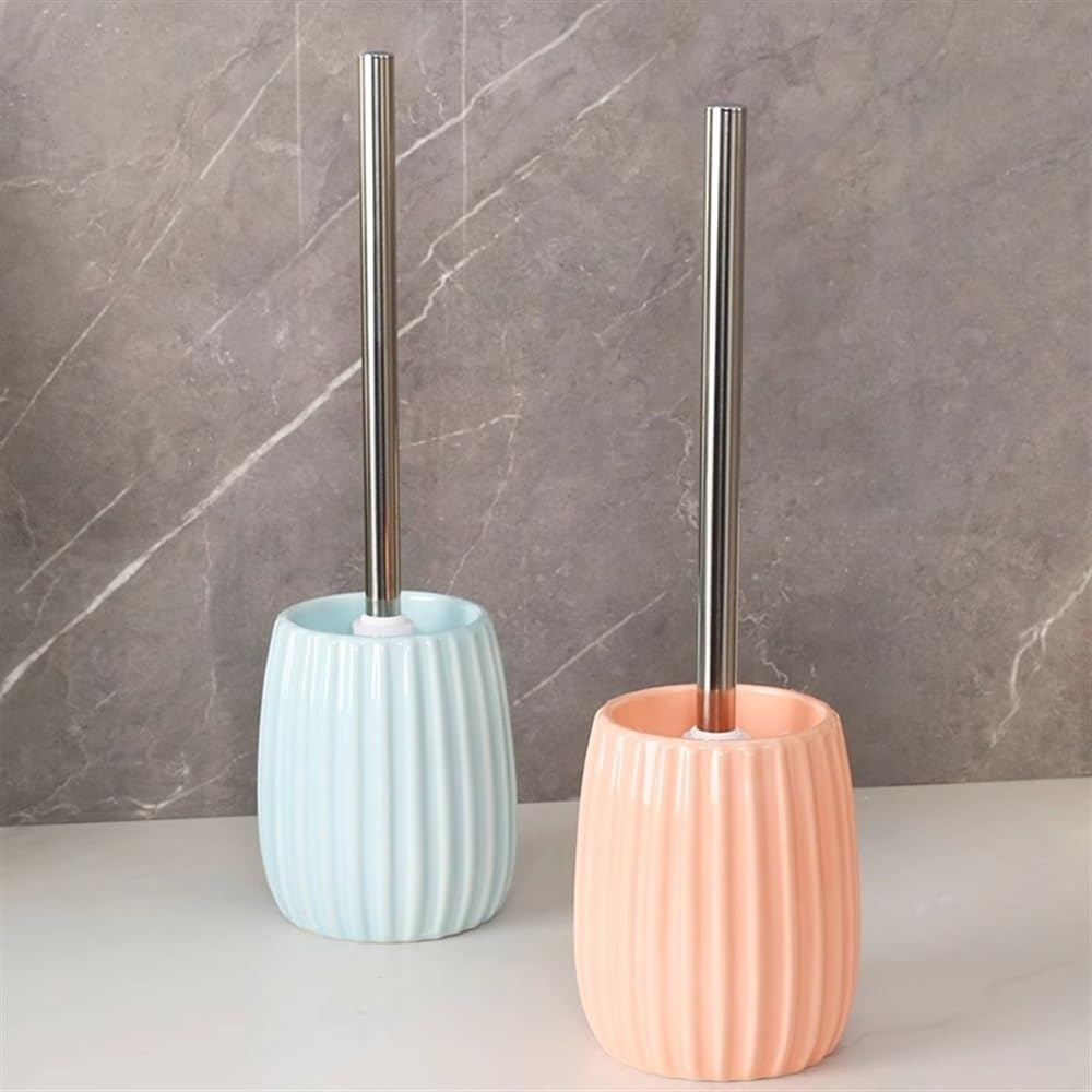 Cepillo para Inodoro Escobilla de baño de pie con Base, Mango de Cepillo de Acero Inoxidable, escobilla de baño con Textura de líneas Verticales de cerámica Cepillo de baño