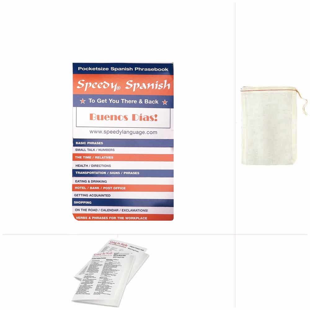 Going In Style Spanish Phrasebook - Guidebook Speedy Language w/ Bag and Checklist Travel Set