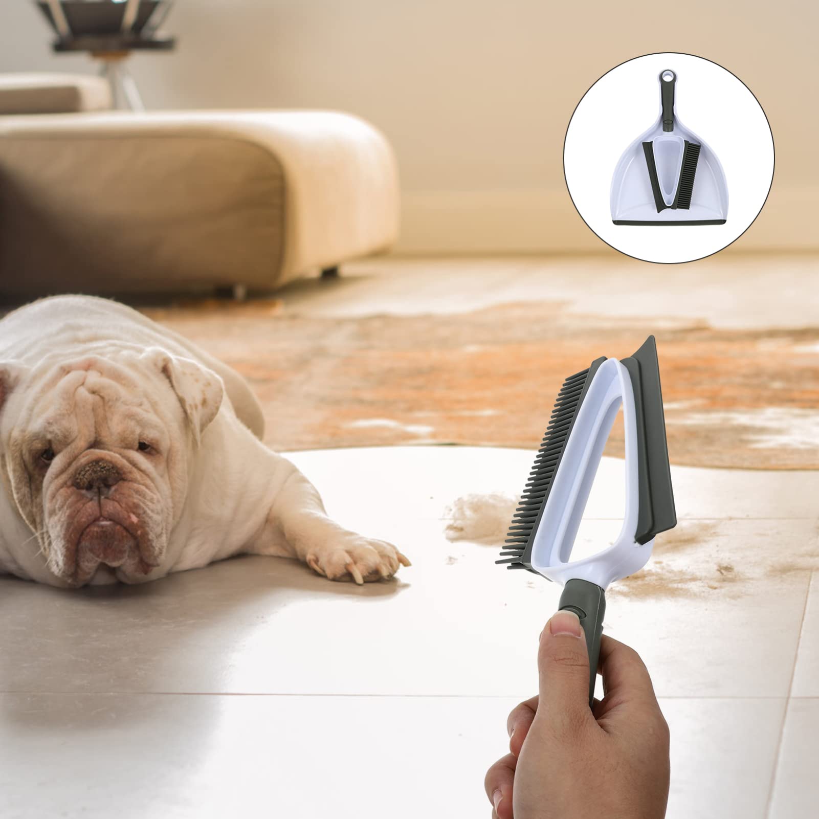 HAPINARY Pet Hair Removal Brush Kit 2-in-1 Dustpan Broom Pet Cleaning Brush for Cats Dogs Rabbits Dustpan