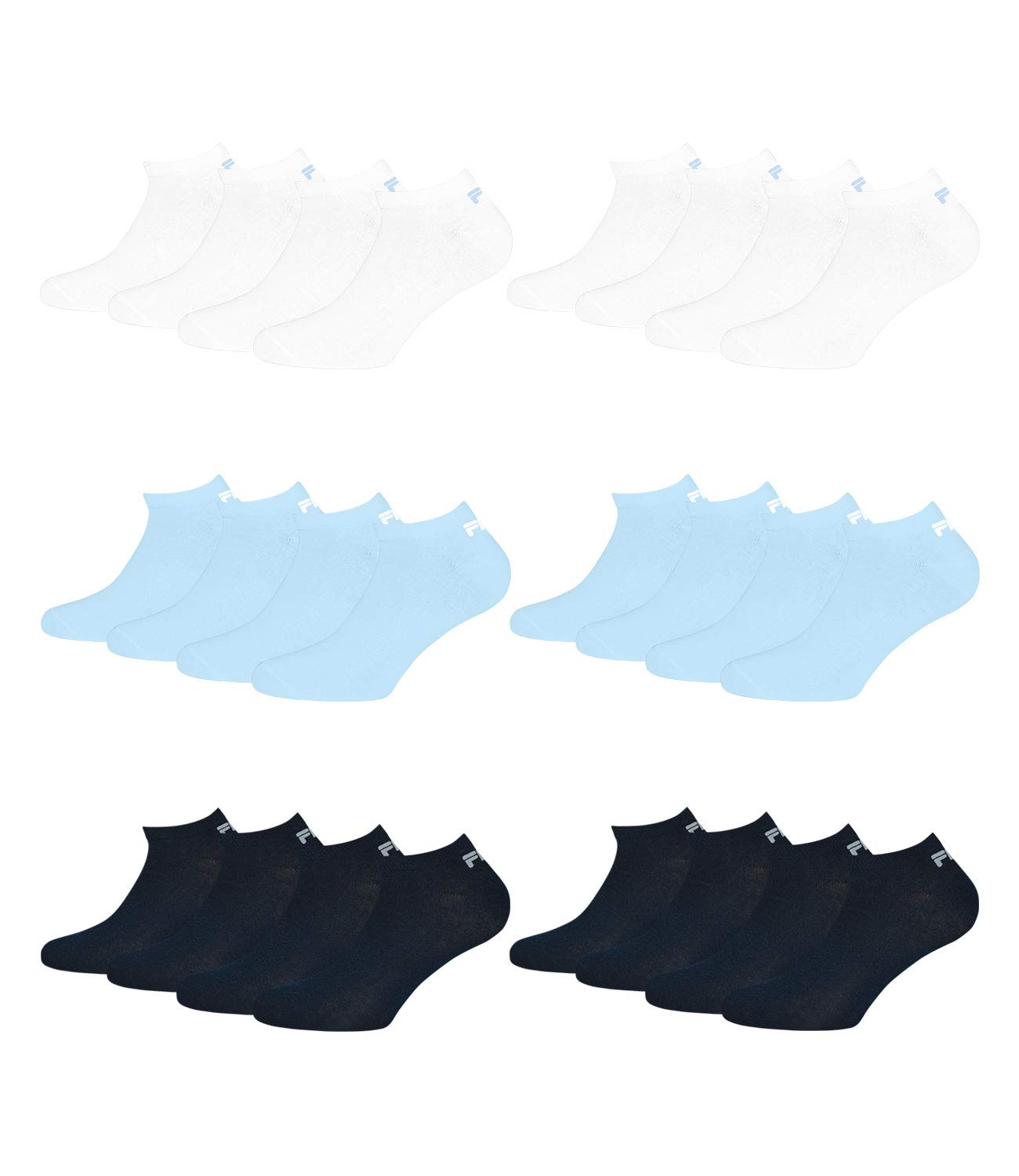 FILA 12 Pares Calcetines, Invisible Zapatillas unisex, monocromo, 35-46 (4 x Paquete de 3)
