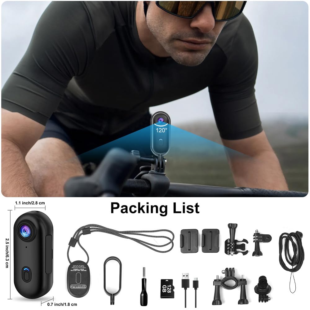OBEST Mini Cámara Deportiva con 128GB Camara Acción Impermeable App Bodycam | Cámara Casco Moto 360 WiFi Magnética 1080P Camera Corporal Buceo CAM Vlog POV para Deportes Actividades al Aire Libre Negro
