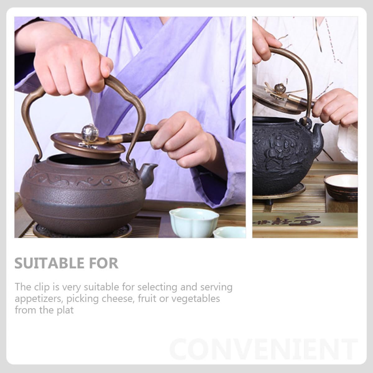 Abrazadera de Hierro Accesorio Fácil de Almacenar para Taza de Té Mango de Madera, Resistente al Calor y Anti-escaldaduras para Ceremonias de Té