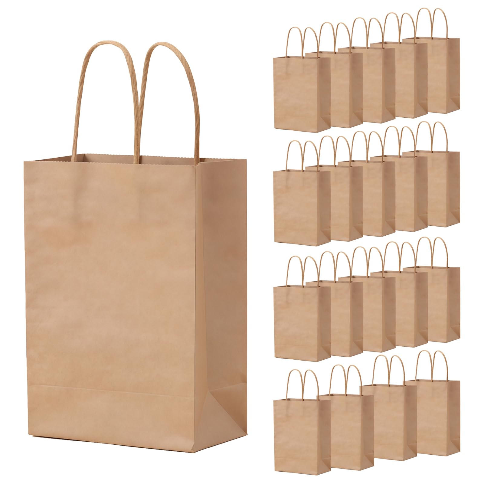 20 Pcs Brown Kraft Paper Bags with Handles, Medium Paper Gift Bags for Birthday Parties Shopping Christmas Easter Merchandise Retail (21x11x27cm)