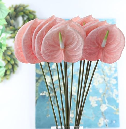 Flores artificiales de lirio de anturio de 24 pulgadas, 6 flores de relleno de seda de rubor desgastado, para ramos de boda, centros de mesa,