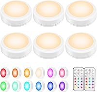 BLS 6-Pack RGB LED Puck Lights with Remote, 13 Colors, Dimmable Timer, Wireless Battery Under Cabinet Closet Lighting