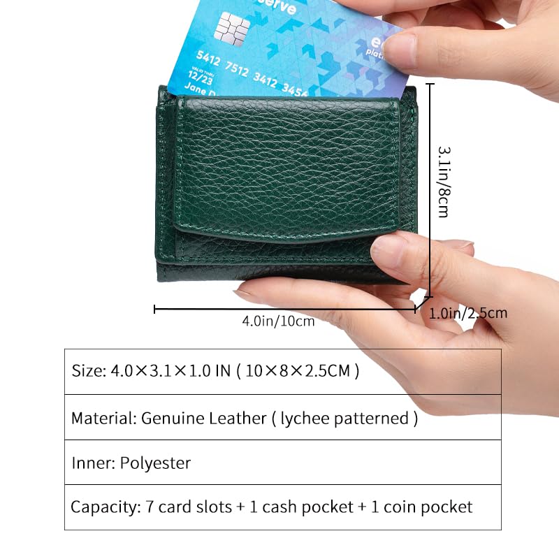 Image of Small Wallet Women Genuine Leather RFID Blocking Trifold Tiny Wallets with Snap Coin Pouch 7 Card Solts