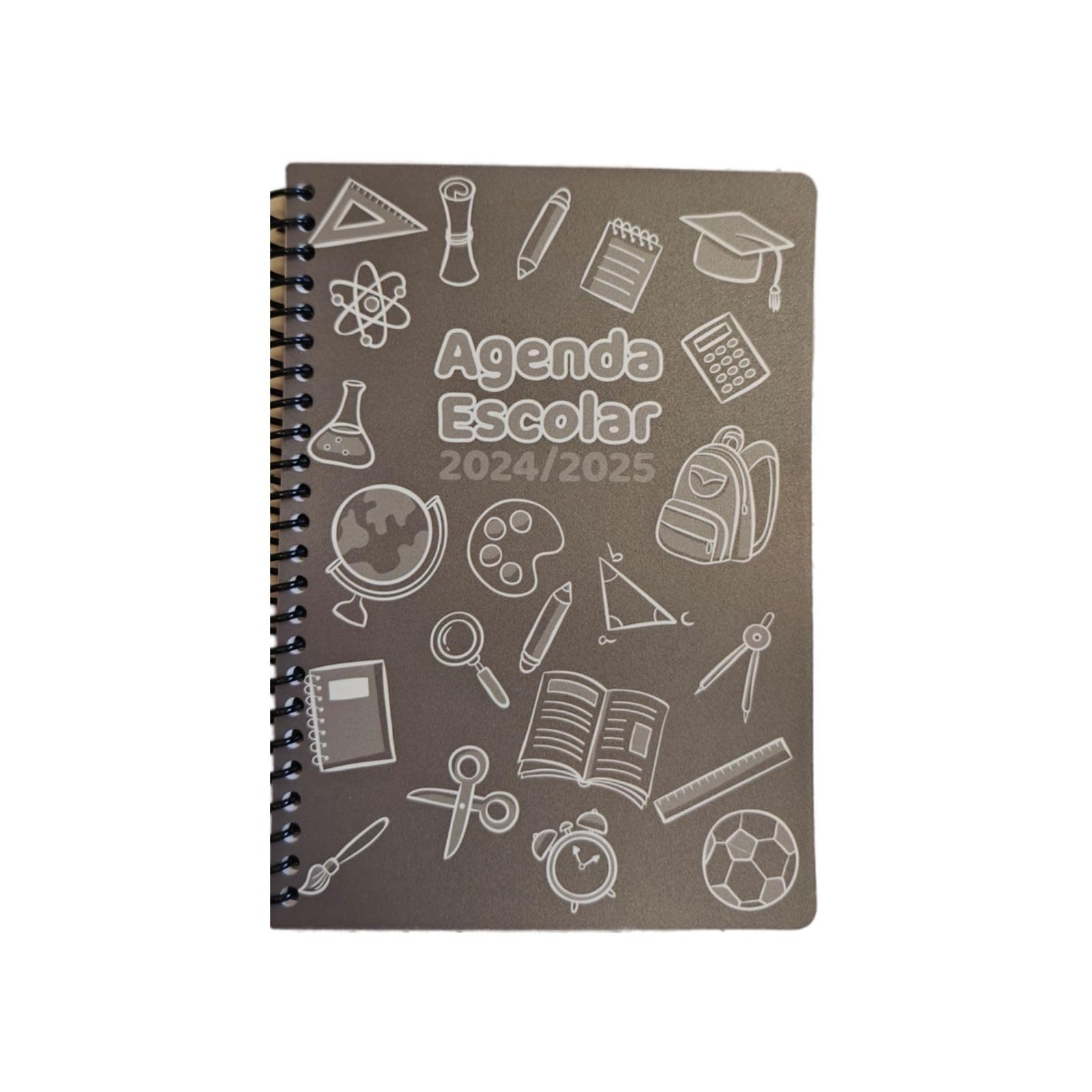 Agenda Escolar 2024-2025 Semana Vista Calendario 2025 Planificador Semanal Diario y Mensual Multilingüe con Mapas Tamaño A5 (Gris Oscuro)