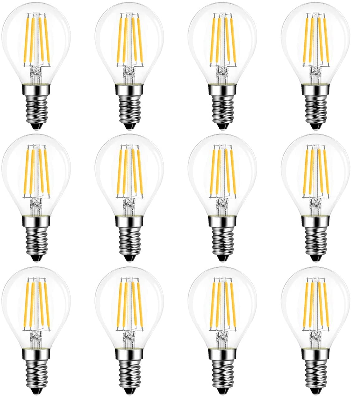 LVWIT 12X Lampadina Filamento LED E14, 4W Equivalenti a 40W, 470Lm, Luce Bianca Calda 2700K, Mini Globo G45, Non Dimmerabile.