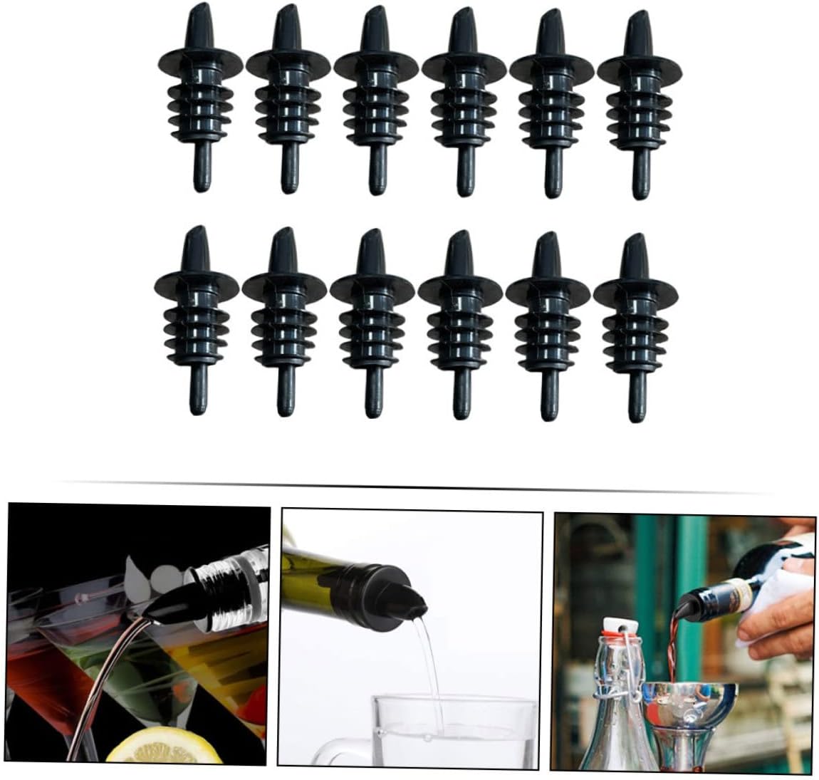 LIFKOME 12pcs Pvc Wine Pourers and Stoppers Black Plastic Wine Spouts for Easy Pouring of Oil Vinegar and More for Home Bar and Party Use