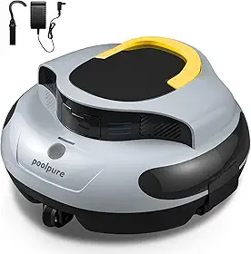 POOLPURE Robot Limpeza de fundos de piscina, 100 min automonomia, auto-estacionável, motor duplo, indicador LED, impermeável IPX8, aspirador de piscina, robot de piscina, piscina elevada 90 m²