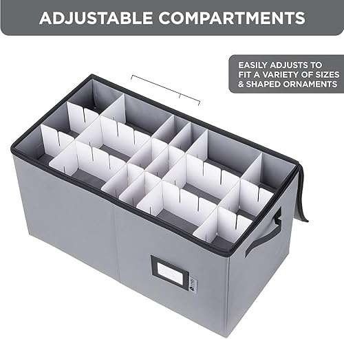 Miniatura 5 de Contenedor de almacenamiento de adornos navideños con divisores, caja almacena adornos de hasta 54-4 pulgadas, con cremallera, conveniente, Gris