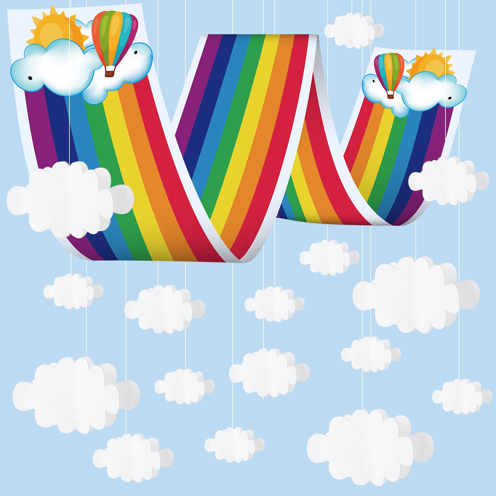 Frienda 3D Rainbow Clouds Ceiling Hanging Decorations Rainbow Ceiling Bunting Banner with 16 Pcs Clouds Ceiling Hanging Decor for Classroom Birthday Baby Shower Nursery Daycare Decor
