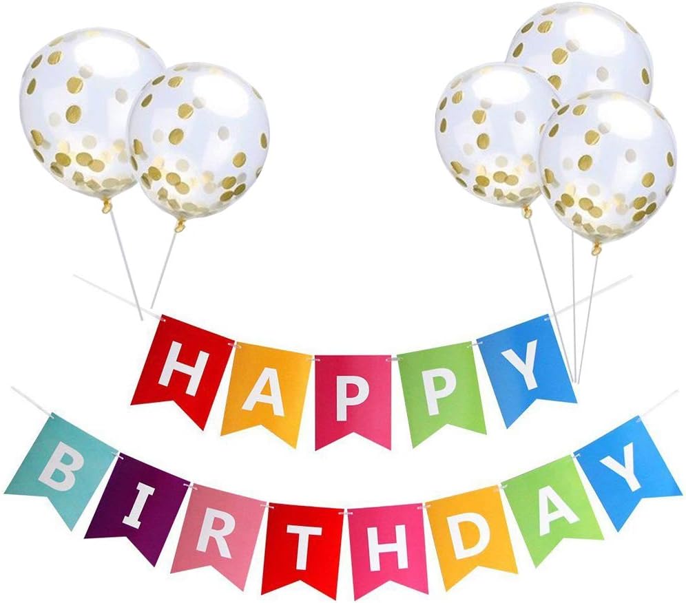 TellpetColorful Happy Birthday Banner with 5pcs Confetti Balloons Bday Decorations