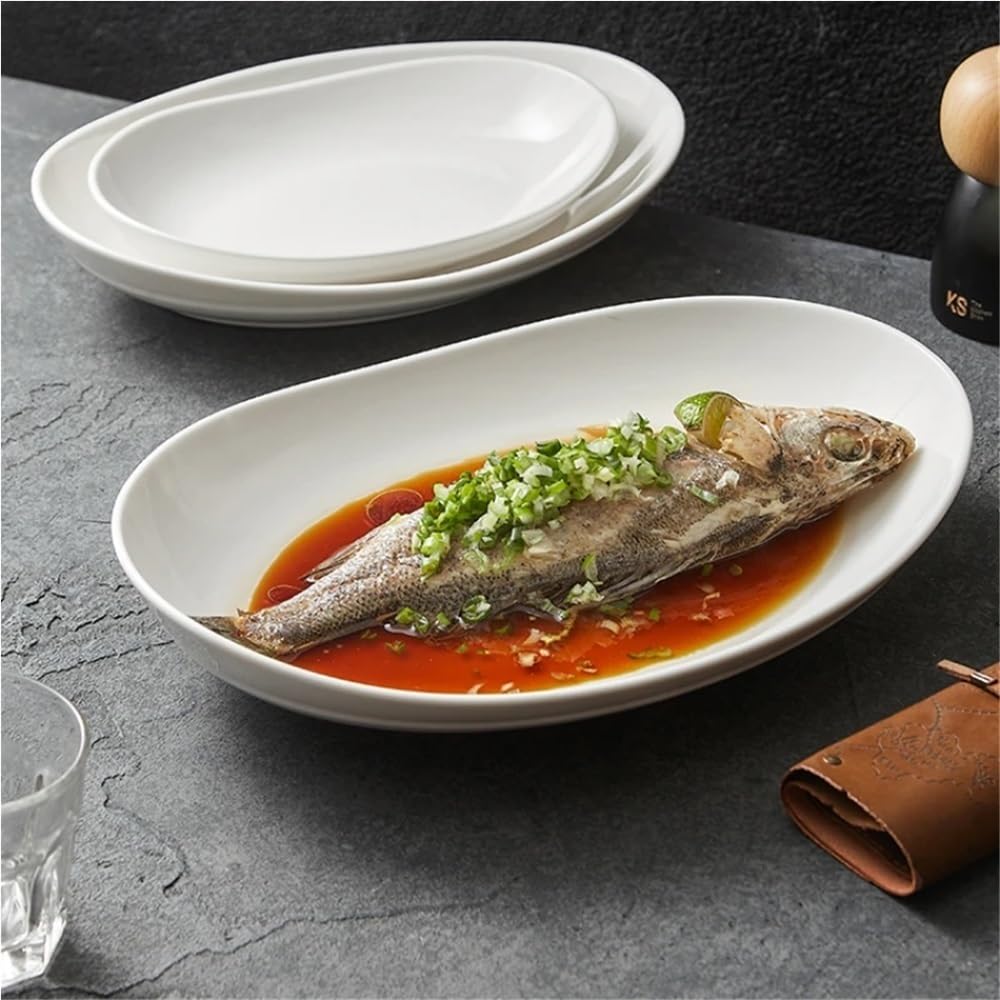 Plato De Pescado De Cerámica De Gran Capacidad Plato De Pescado Decorativo Plato De Ensalada De Pescado Al Vapor for El Hogar Plato De Cena De Mariscos Multifuncional Restaurante Accesorios De Cocina